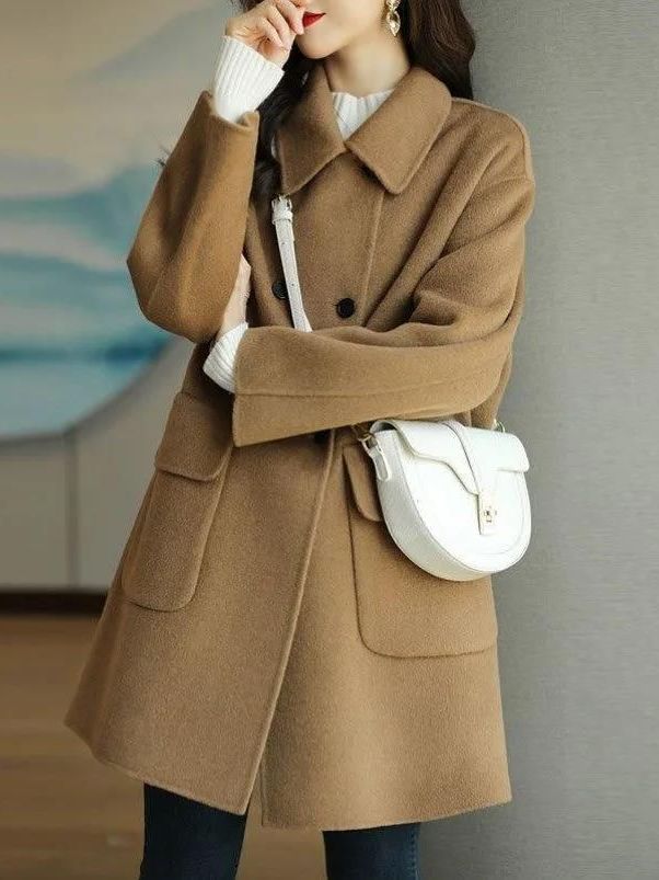 Wool Coat Peacoat - Manteau en laine mi-long, élégant, de
